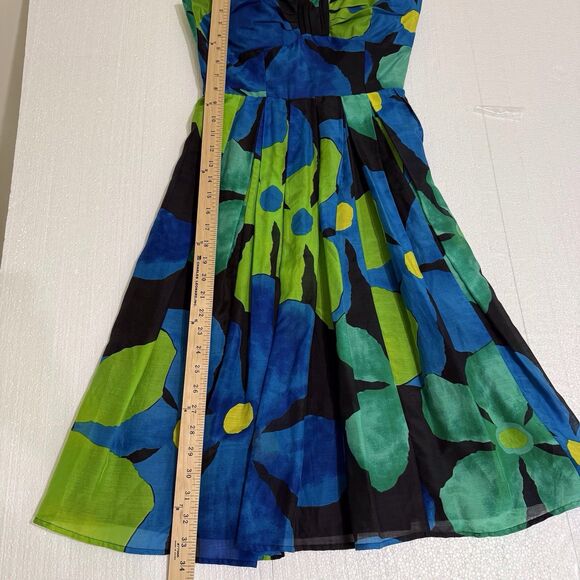 JAX Designer Blue Green Floral Cotton Silk Blend Sundress Size 6 Wedding Guest‎ - Picture 9 of 16